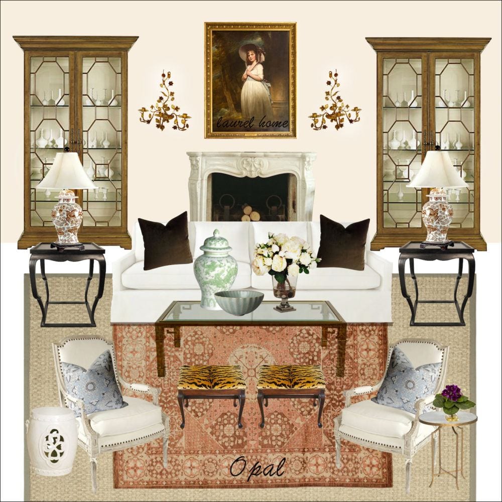 Paint Palette Opal - case pieces flanking fireplace