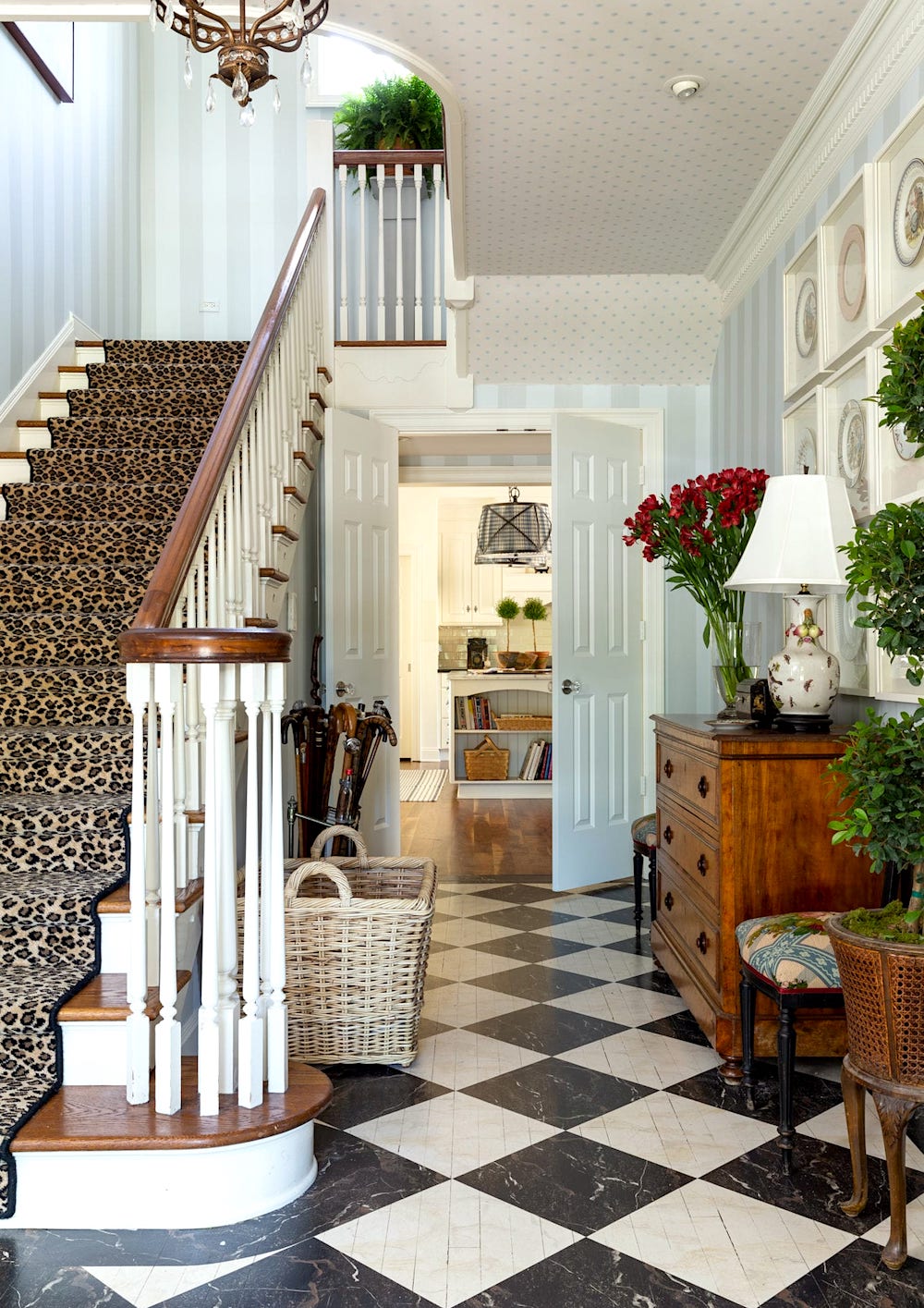 Mark D Sikes Southern Living - gorgeous entry painted black and white faux finish entry floor - Wonderful interior design inspiration.