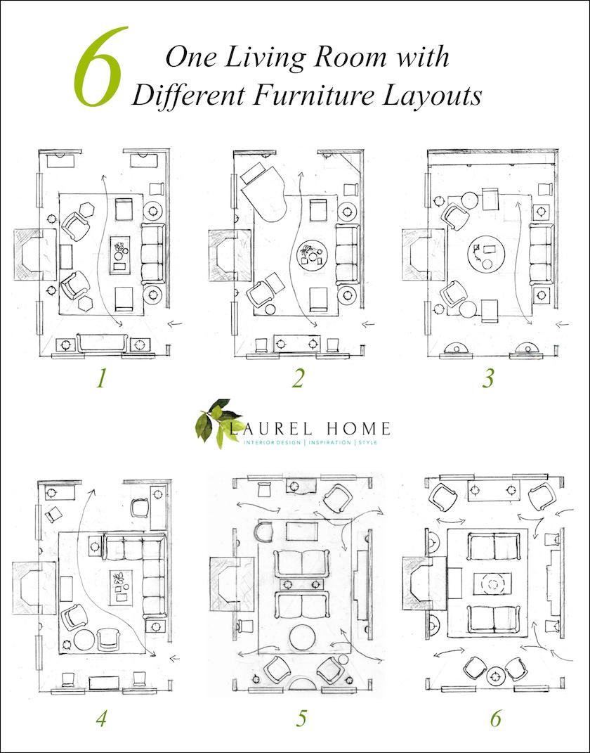 One living room - six different room layouts - furniture layouts