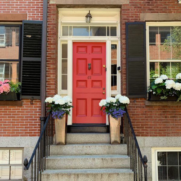 raspberry red front door Beacon Hill