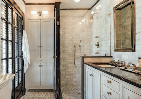 86 Pondfield Rd west - stunning marble pale gray and black bathroom