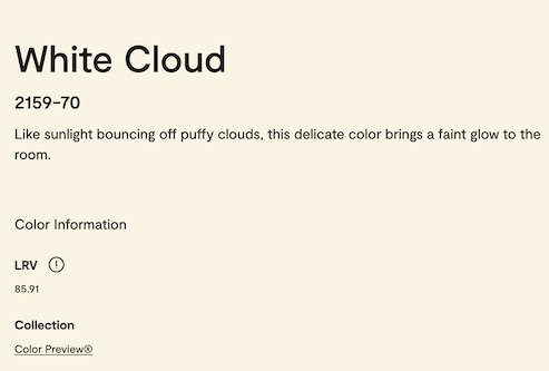 Benjamin Moore White Cloud 2159-70 NOT Cloud White!