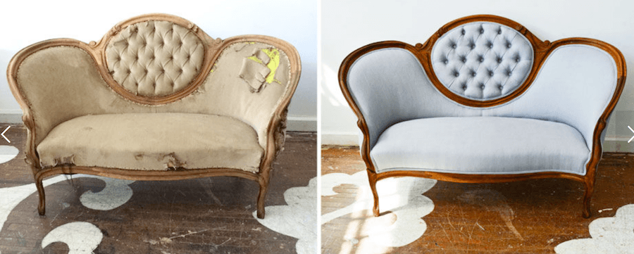 dated living room furniture - reupholstered at Chairloom to look fresh.