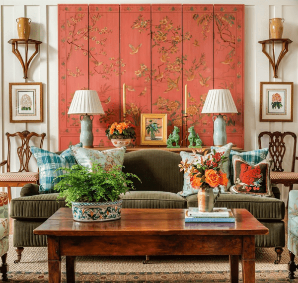 @jamestfarmer on instagram - orange decor - Chinoiserie screen
