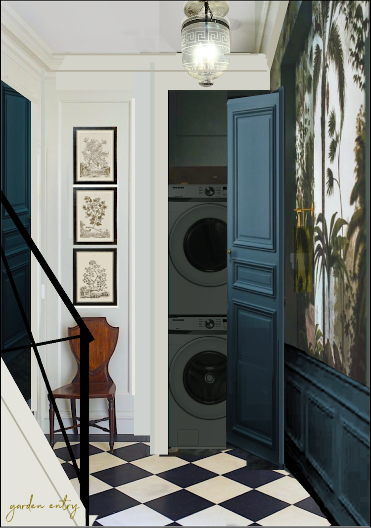 My garden level entry teal door