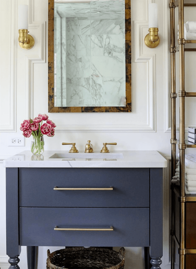 Park and Oak Design - wonderful bathroom - brass fixtures - moulding- Wonderful interior design inspiration.