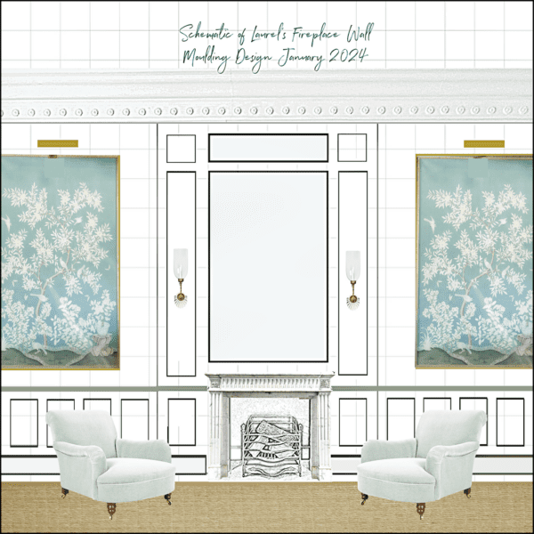 schematic fireplace wall moulding design January 2024