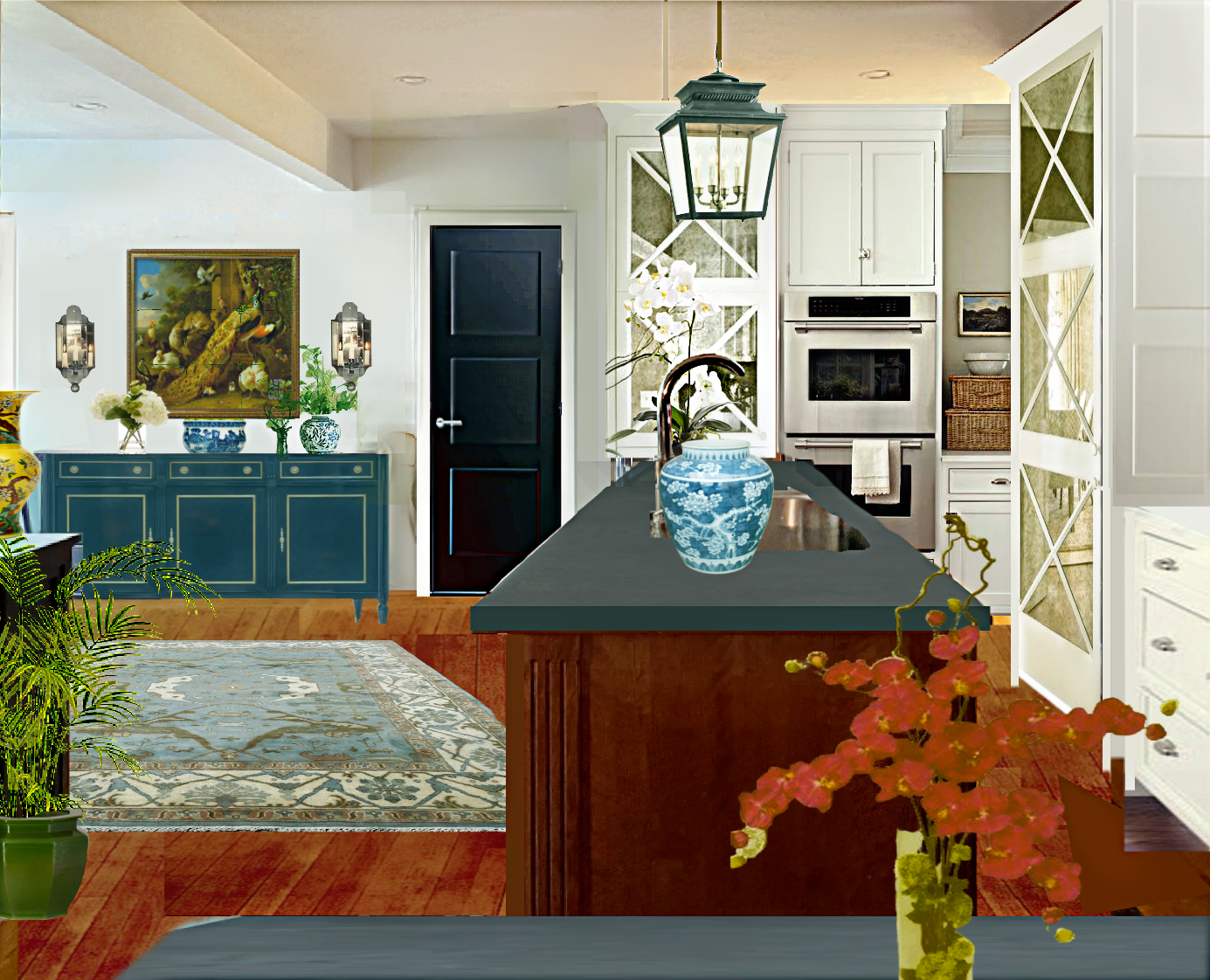 Vicki's kitchen cherry mix with white cabinetry soapstone island