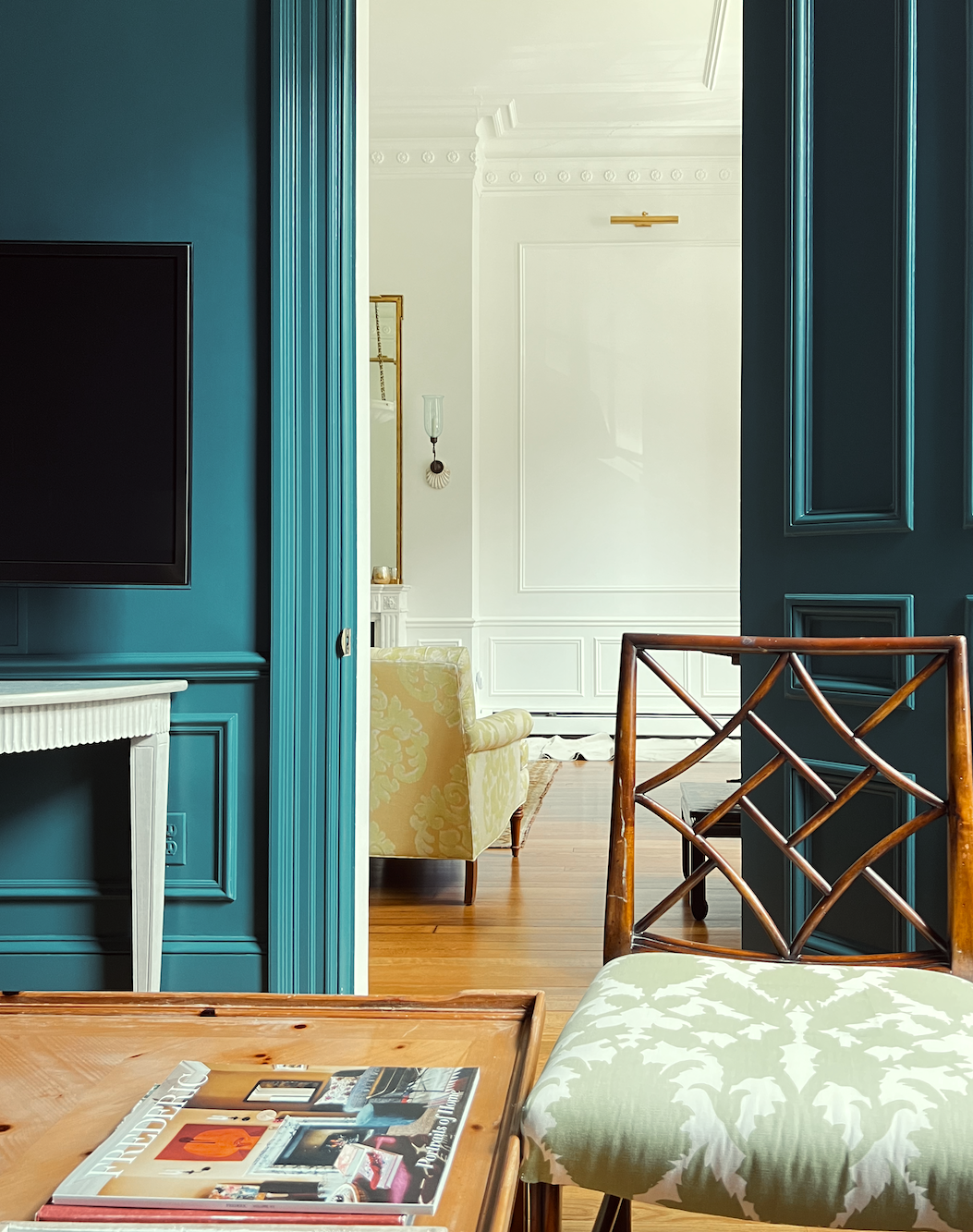 view into living room from den before Gracie panels installation