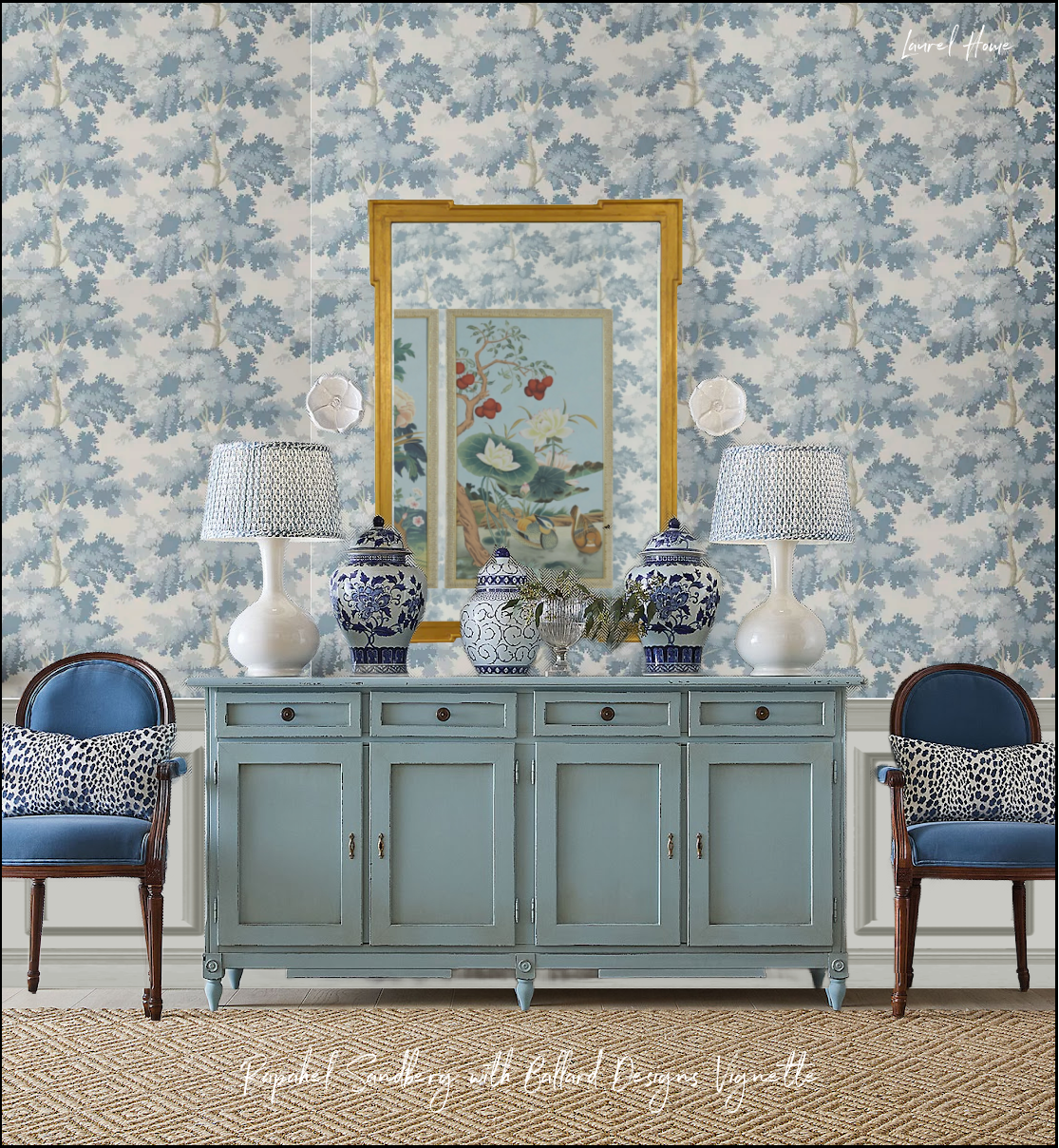wallpaper Raphael Sandberg blue - Regency Mirror - Chinoiserie prints