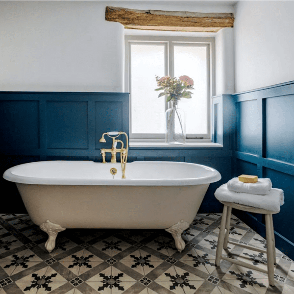 willows-rest-UK - bathroom encaustic cement floor - bathroom trends